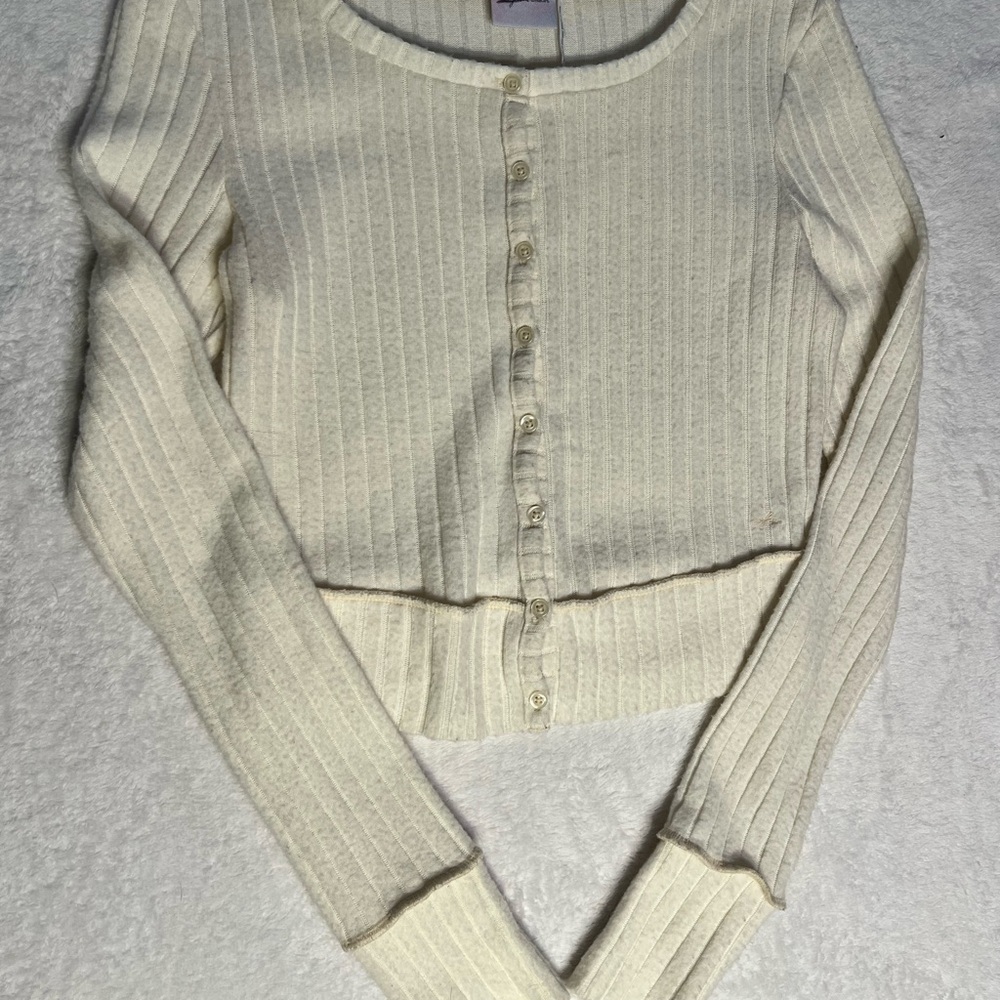 Urban Outfitters Cream Ribbed Button-Up Cardigan
